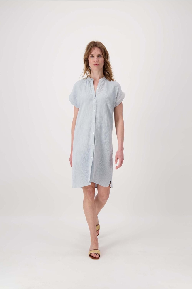 MOUSSELINE DOORKNOOP JURK 0301 093 2014 VERGRIJSD BLAUW